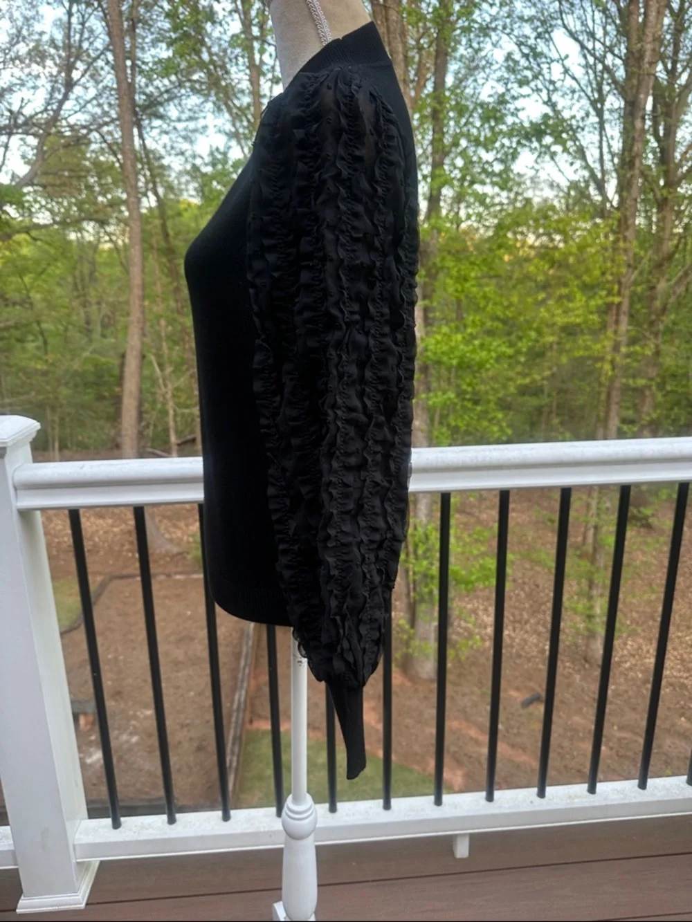 Nanette Lepore Black Ruffle-Sleeve Pullover Sweater - Picture 3 of 11